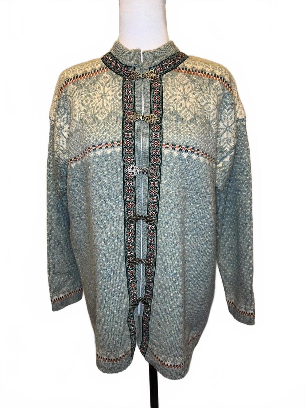 Vintage 100% Wool Fair Isle Cardigan S Nordic Folk Clasps Apres Ski Cottagecore